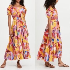 Farm Rio Neon Macaws Puff Sleeve Maxi Dress